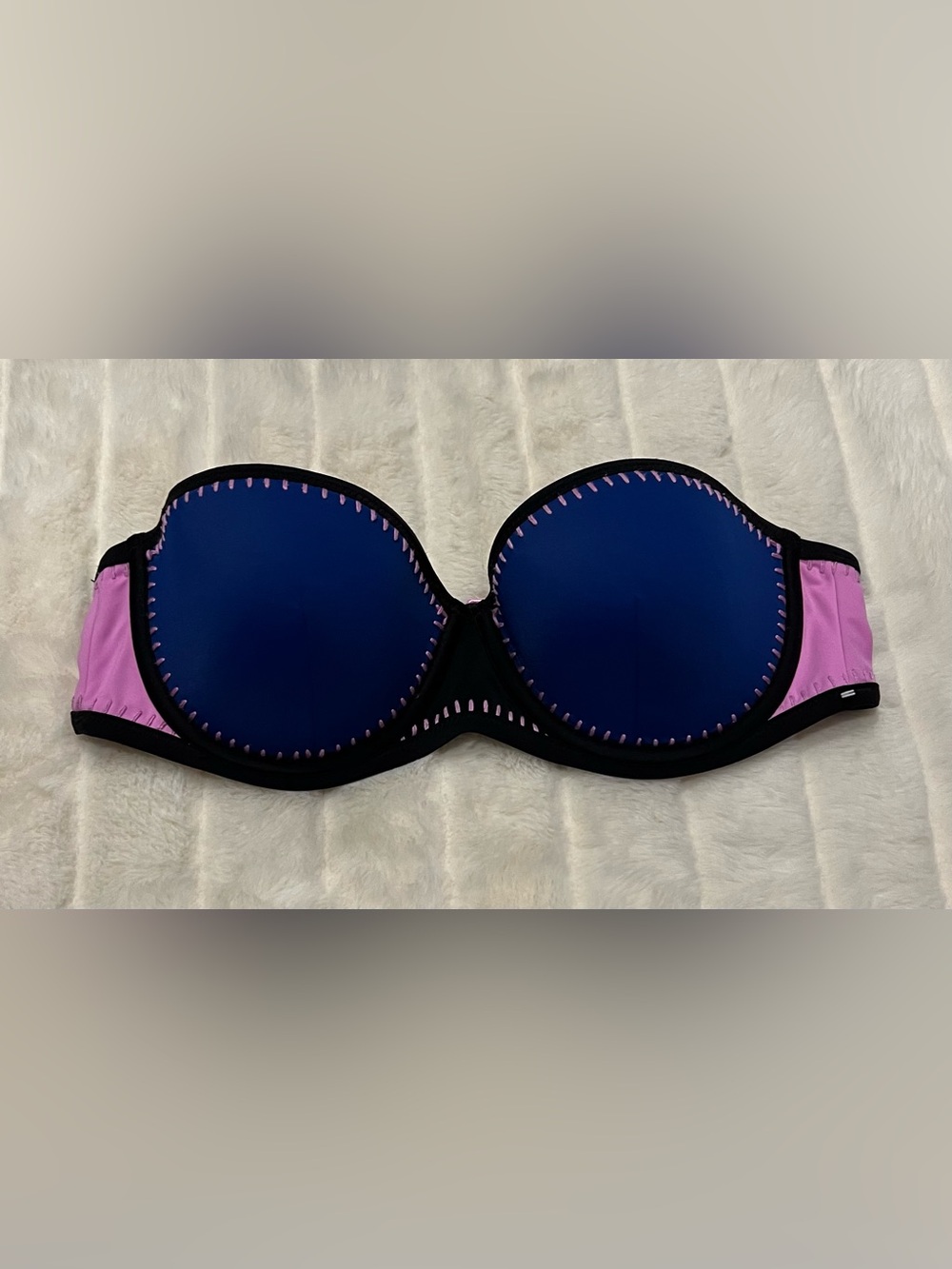 Victoria's Secret 36C Swim Push Up Strapless Bikini Top Blue Pink Colorblock Y2K